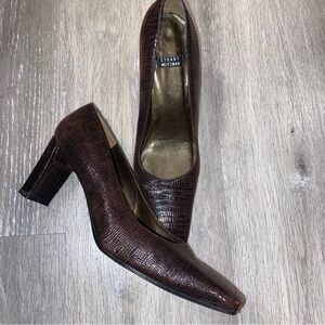 Woman’s Stuart Weitzman Leather Snake Embossed Brown Pumps Heels Size 6.5 B